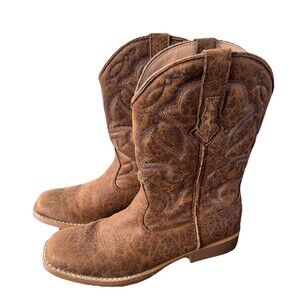 Roper Men's 8 Brown Faux Leather Cowboy Boots – Square Toe Western 0902019000065